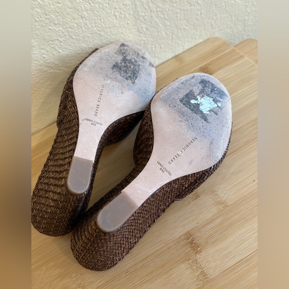 Veronica Beard Dali Brown Woven Raffia Wedge Sandal 8 - Picture 14 of 14